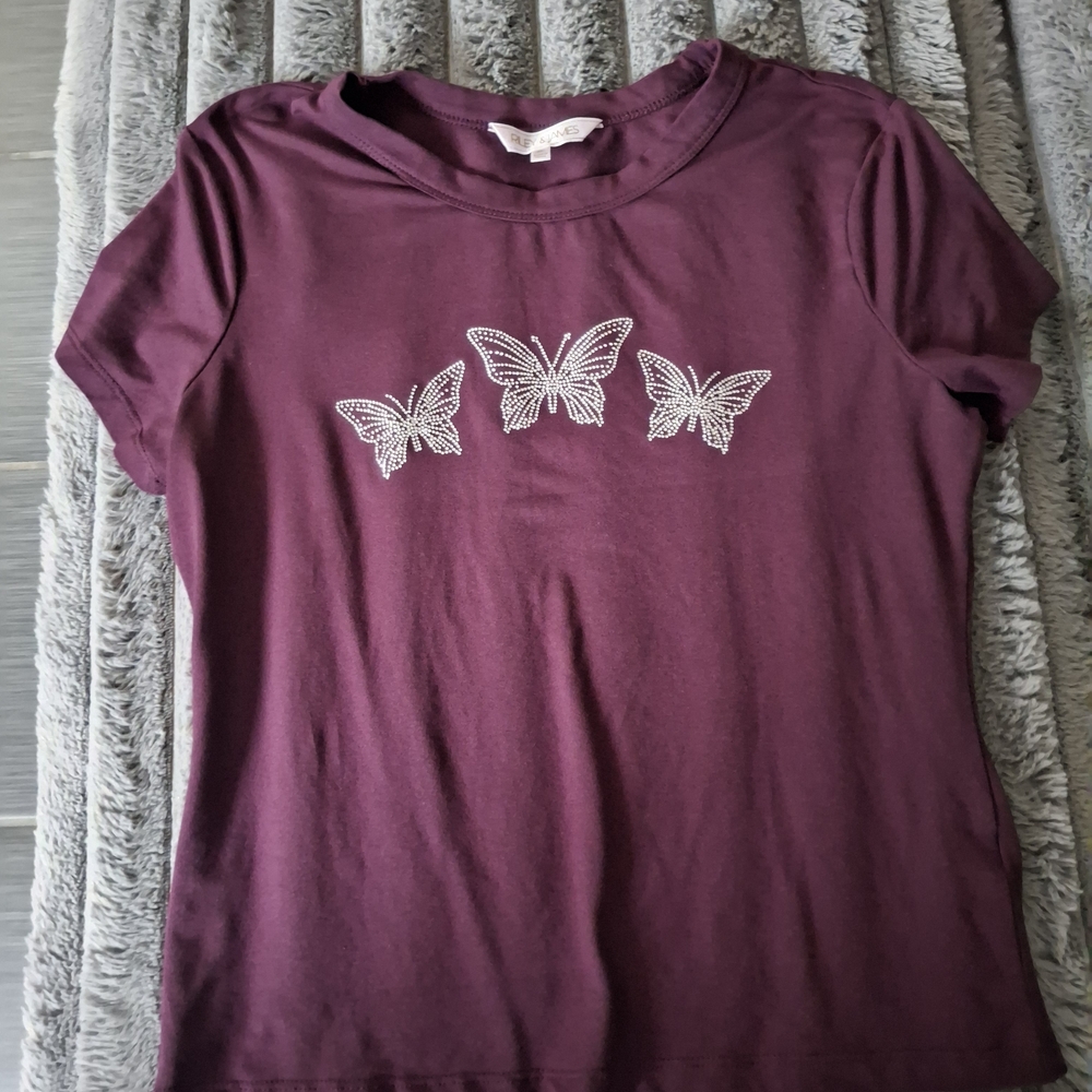Women's Purple Butterfly Embroidered Top